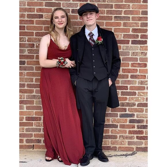 Men's Black Wool Blend Pea Coat Notched Collar  Breasted Winter Trench Coat - Picture 6 of 9